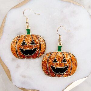Glitter Pumpkin Dangle Earrings